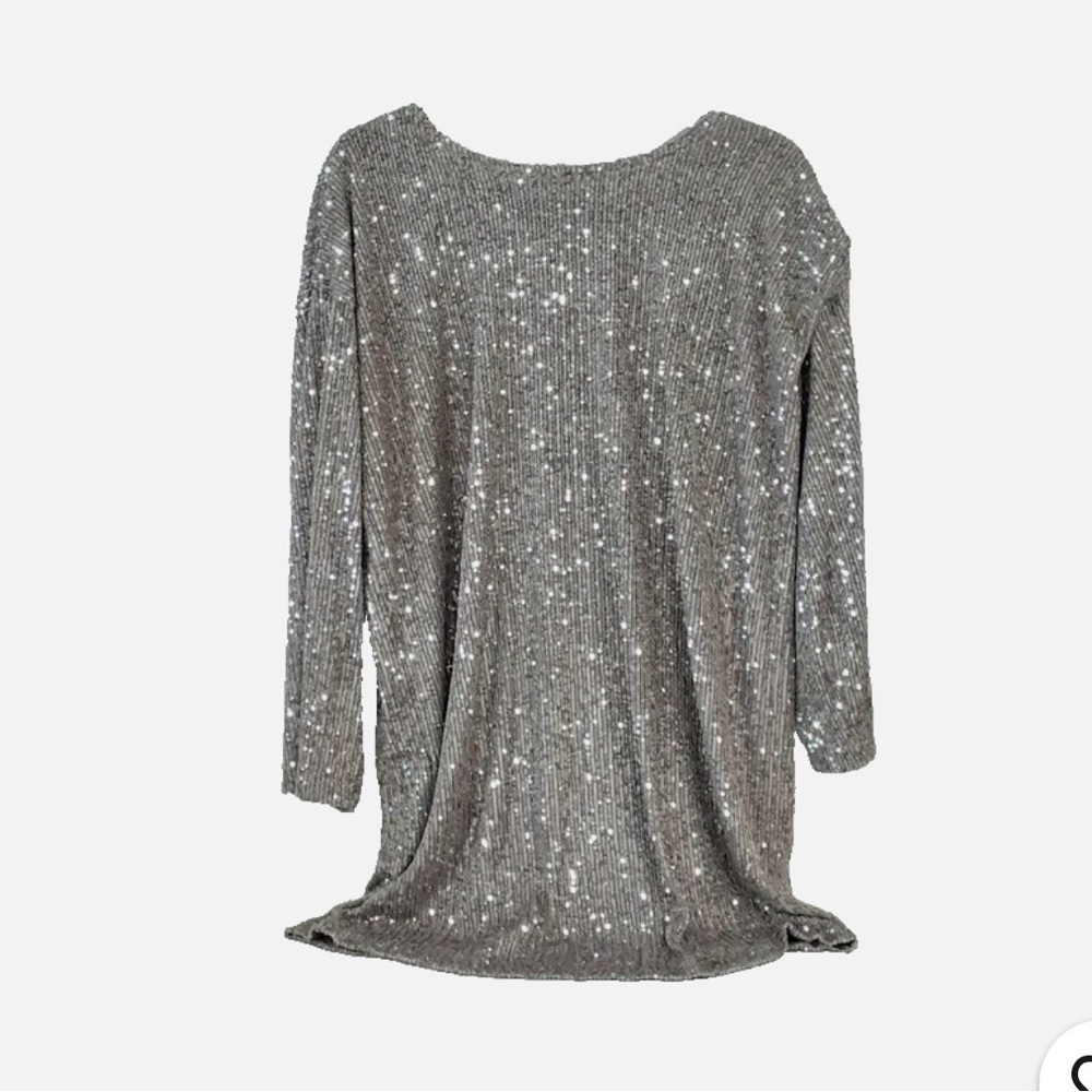 ASOS Oversized Silver Sequin Long Sleeve Dress Size 8 V back